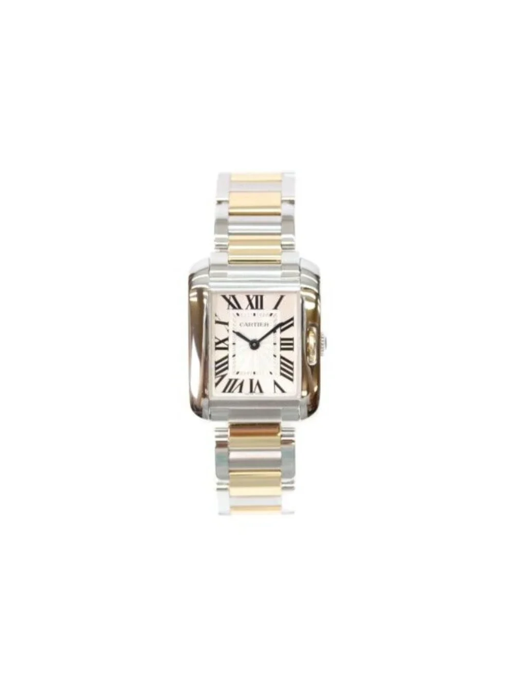 Cartier YG SS Tank en Gray SM Silver Guilloche Dial Quartz
